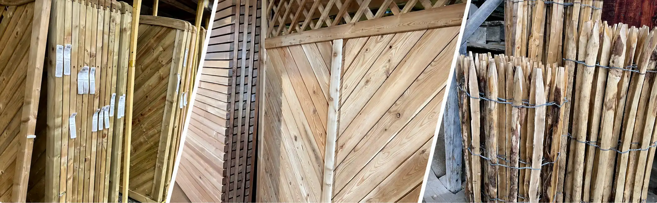 Collage aus 3 Sichtschutzelementen aus Holz 