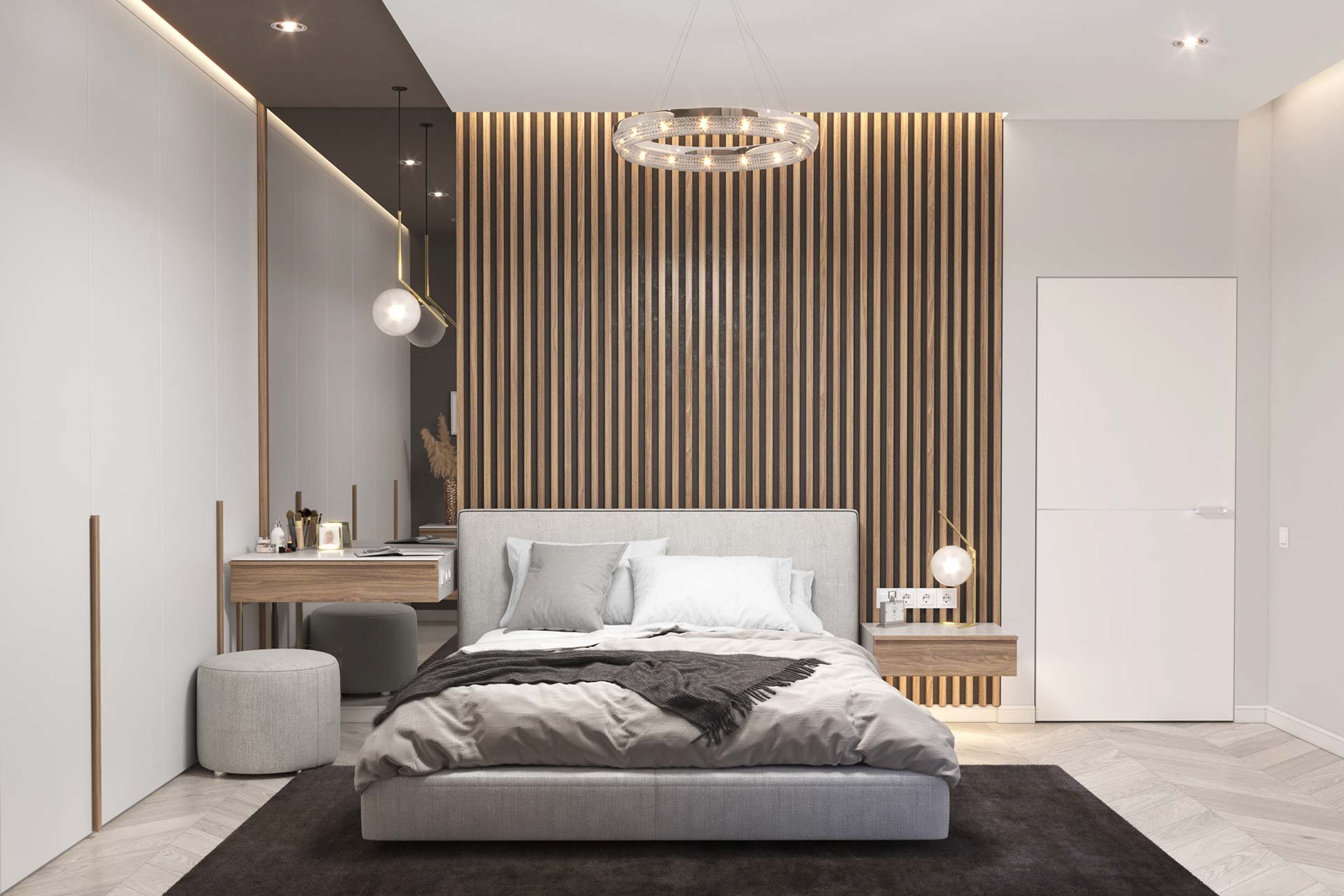 Akustikpaneele im modernen Schlafzimme